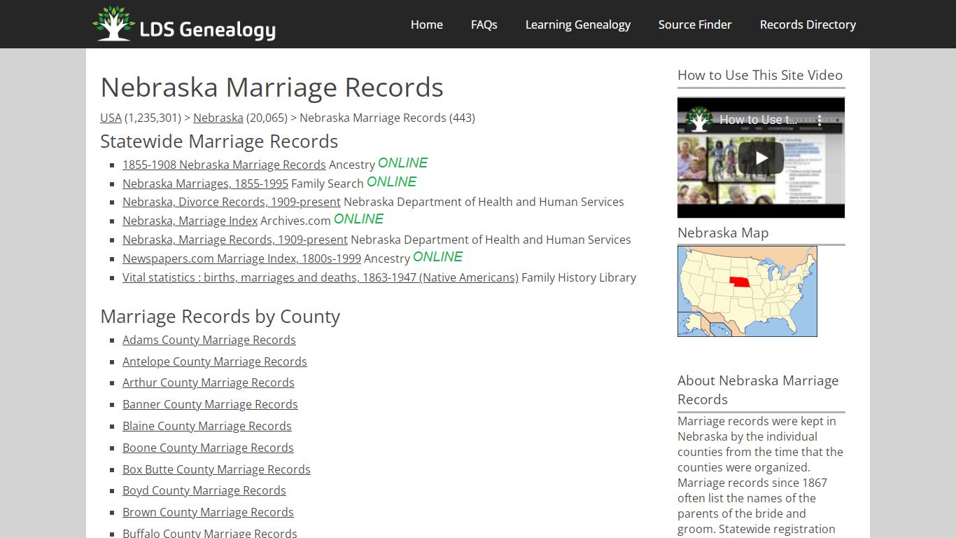 Nebraska Marriage Records - LDS Genealogy