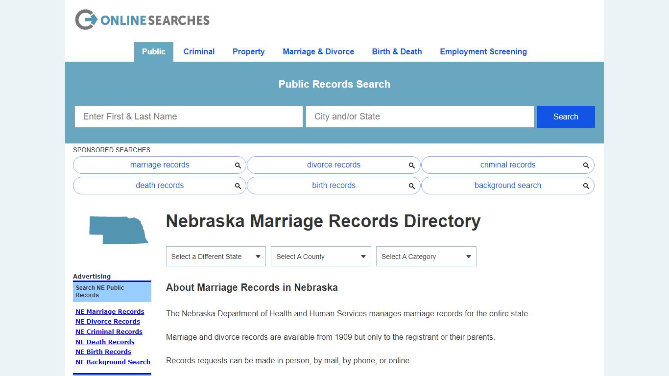 Nebraska Marriage Records Search Directory