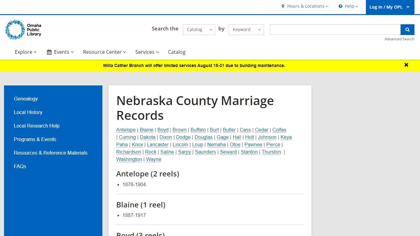 Nebraska County Marriage Records | Omaha Public Library